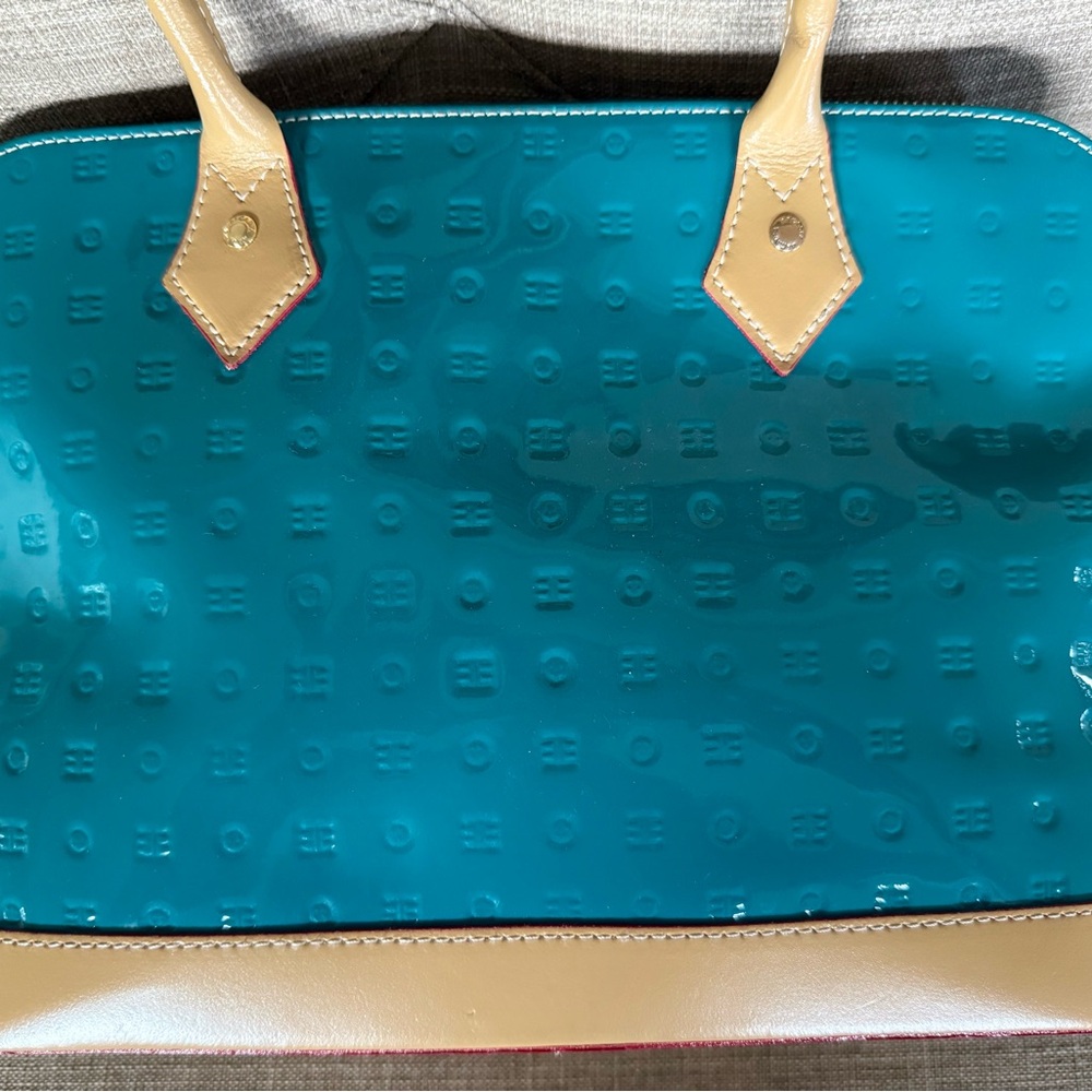 Arcadia Blue and Tan Satchel with Glossy Finish - Picture 4 of 5